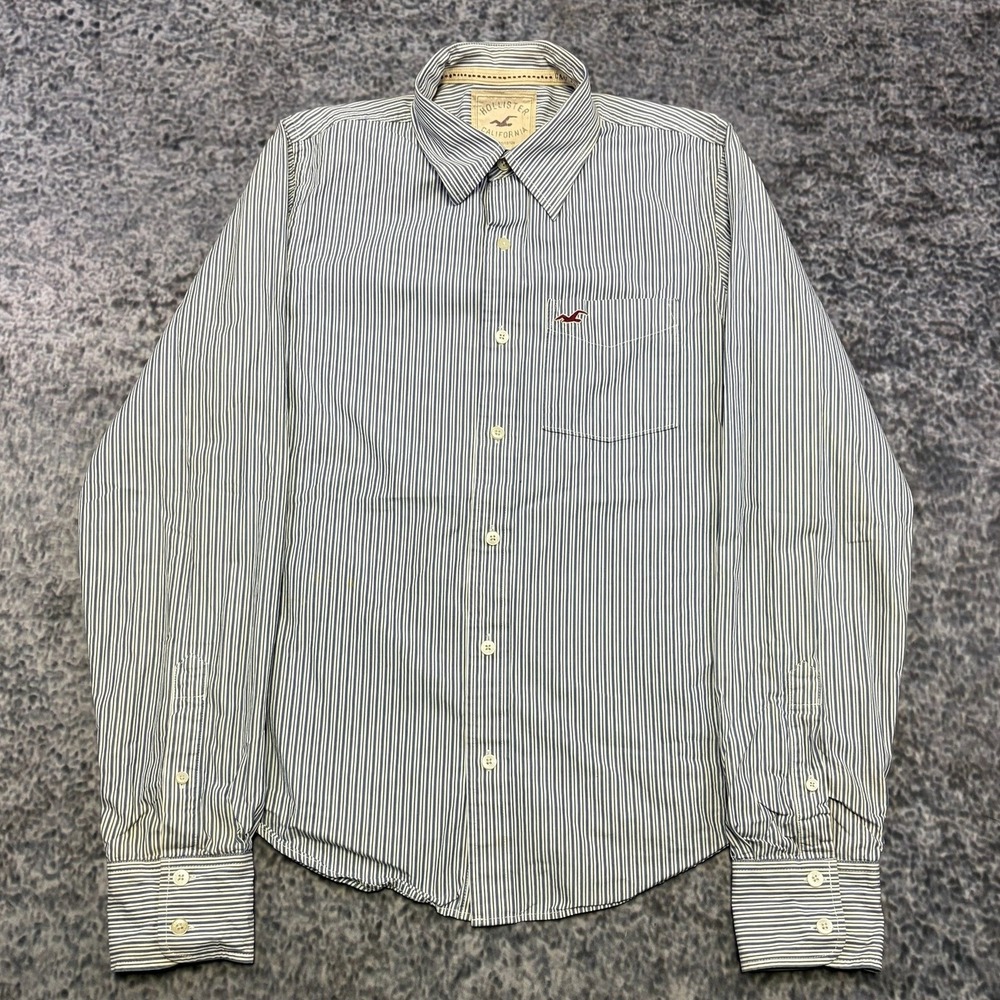 Hollister Shirt Striped Button Down Long Sleeve Medium White Blue Preppy Y2K